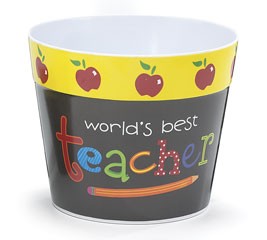 0485304 World's Best Teacher Plastic Pot Cover 