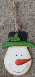  107031SH - Snowman w/Holly Top Hat Metal Ornament 