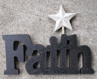 10979C - Faith wood Cutout with white metal star 10979C - Faith wood Cutout with white metal star