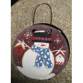 Metal Christmas Ornament 1113 - Tin Snowman Circle Metal Christmas Ornament 1113 - Tin Snowman Circle