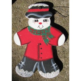 1186 - Red Snowman wood ornament 