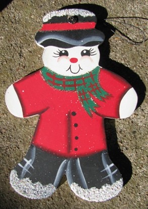 1186 - Red Snowman wood ornament 1186 - Red Snowman wood ornament