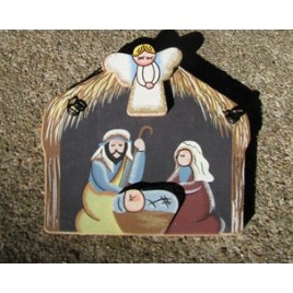 1275 - Manger Scene Wood Ornament