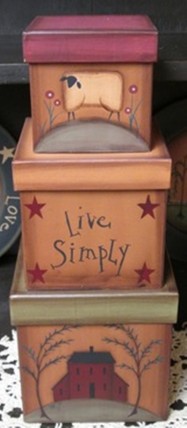 13642 - Live Simply Primitive Nesting Box Set of 3 Boxes Paper Mache'