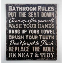  1423BRB - Bathroom Rules Black Wood Sign 