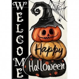 FN252590 Seasonal welcome Happy Halloween Garden Flag: Double Sided FN252590 Seasonal welcome Happy Halloween Garden Flag: Double Sided