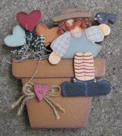 2006GFP - wood Girl Flower Pot 