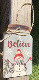 Primitive Wood 206-79097NB Believe Snowman mason Jar