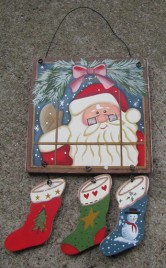 2065 - Santa in Window Pane with 3 stockings 