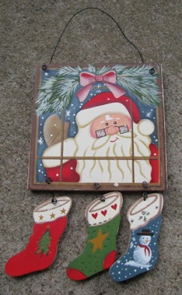 2065 - Santa in Window Pane with 3 stockings 2065 - Santa in Window Pane with 3 stockings