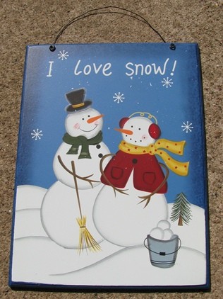 Wood Snowman Sign 2083 - I Love Snow! Wood Snowman Sign 2083 - I Love Snow!