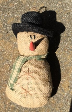 21010THGS-Burlap snowman ornament Top Hat and Scarf 