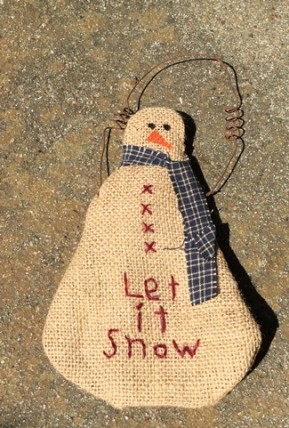  Christmas Ornament Snowman burlap 21026B -  Burlap Hanging Snowman w/wire hanger