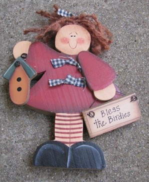 2116BB-Bless the Birdies wood free standing doll  2116BB-Bless the Birdies wood free standing doll