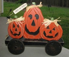 wood pumpkins 2433-5 Pumpkins on Wheels