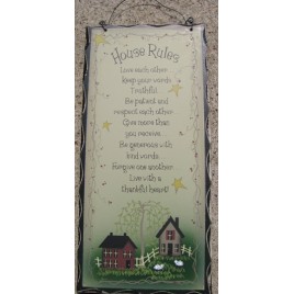 Primitive Wood Sign 2476HRG  House Rules 