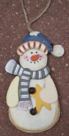 2813G-Snowman Green Scarf Wood Ornament