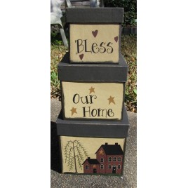 Primitive Nesting boxes 29946 set of 3 boxes Bless our Home  Paper Mache' 