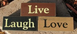 Primitive Wood Blocks 0943LLL-Love Live Laugh set of 3 