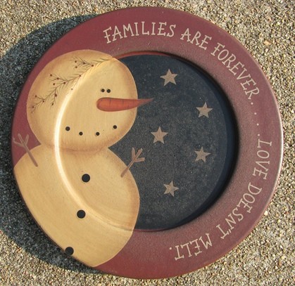 Primitive Wood Snowman Plate 31125F - Families are Forever Primitive Wood Snowman Plate 31125F - Families are Forever