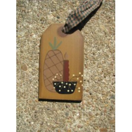 Primitive 31599P Pineapple & Candle Wood Gift Tag