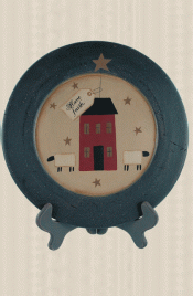 31700F Have Faith Wood Plate with salt box house and sheep 