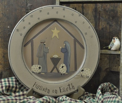 Primtive Wood Plate 32480-Heaven on Earth Nativity Primtive Wood Plate 32480-Heaven on Earth Nativity