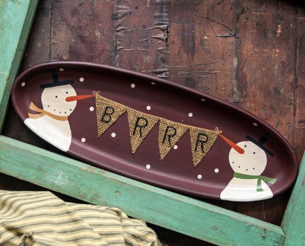 Primitive Wooden Plate 32653 BRRR Burlap Snowman Plate Primitive Wooden Plate 32653 BRRR Burlap Snowman Plate