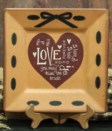 Primitive Wood Plate 32669 Love And Ribbon  