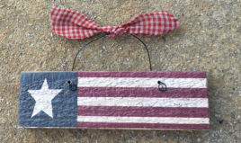 Primitive US Flag on wire with gingham Bow Ornament