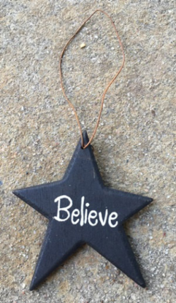 Primitive Ornament Black Believe Wood Star Primitive Ornament Black Believe Wood Star