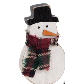 Distressed Wood Snowman with scarf - plaid Shelf sitter 37321C