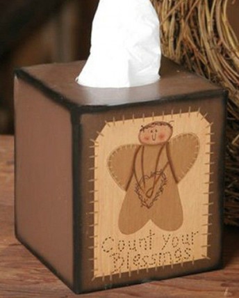 Primitive Tissue Box paper mache' 3B009 - Count Your Blessing Primitive Tissue Box paper mache' 3B009 - Count Your Blessing