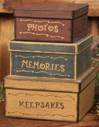3B1304-Photos Memories Keepsakes set of 3 nesting boxes 