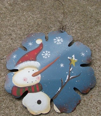 Primitive Snowman 40007B - Blue Snowman Tin Christmas Ornament Primitive Snowman 40007B - Blue Snowman Tin Christmas Ornament