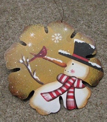 Primitive Snowman 40007Y - Yellow Snowman Tin Christmas Ornament Primitive Snowman 40007Y - Yellow Snowman Tin Christmas Ornament