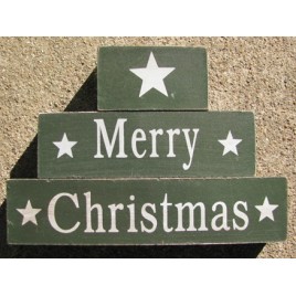 40109G-Merry Christmas Green Block Set of 3 