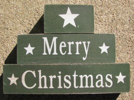 40109G-Merry Christmas Green Block Set of 3 