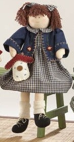 41382-Sitting Girl Blue Plaid Dress Doll