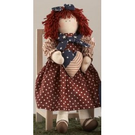 Cloth Primitive Doll 41408-Americana Doll Girl w/hear Cloth Primitive Doll 41408-Americana Doll Girl w/hear