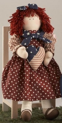Cloth Primitive Doll 41408-Americana Doll Girl w/hear Cloth Primitive Doll 41408-Americana Doll Girl w/hear