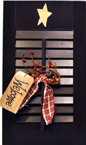 45316B - Wood Shutter Black with welcome tag, berries and gingham ribbon 45316B - Wood Shutter Black with welcome tag, berries and gingham ribbon