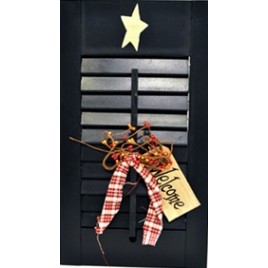 45316L - Wood Shutter Blue with welcome tag, berries and gingham ribbon  45316L - Wood Shutter Blue with welcome tag, berries and gingham ribbon