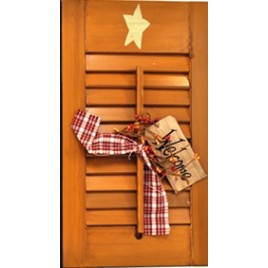 45316N - Wood Shutter Natural  with welcome tag, berries and gingham ribbon  45316N - Wood Shutter Natural  with welcome tag, berries and gingham ribbon