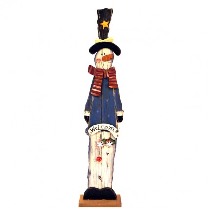 Wood Snowman on Base 47030S - Tall Skinny Snowman  