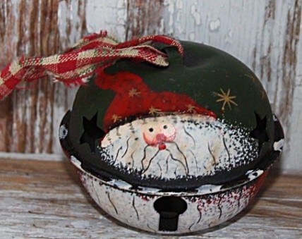 Santa Green Bell Metal Christmas Ornament Santa Green Bell Metal Christmas Ornament