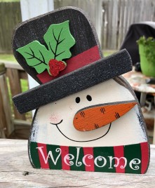 5729nb  Welcome Snowman Christmas wood block 