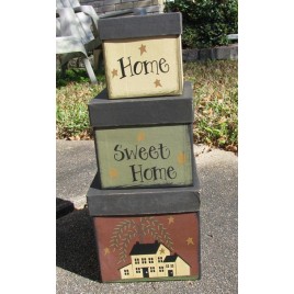 Primitive Nesting boxes 53527set of 3 Home Sweet Home Paper Mache'