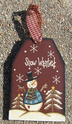  Wood Christmas 55719 Snowman Snow Wanted Tag