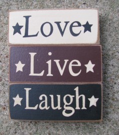 Primitive Wood Blocks 59217 - Live Love and Laugh Blocks set of 3 (Cream,Burgundy and Black)